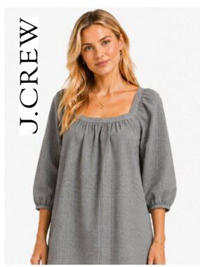 J.Crew Gingham Square Neck Peasant Blouse Cotton Top Size Large